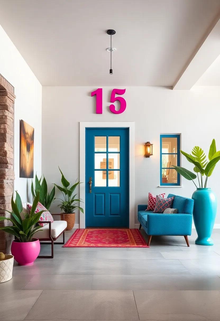 Oversized House Numbers and Signs Painted in Vivid Colors That Enhance the Bold Statement at the Door