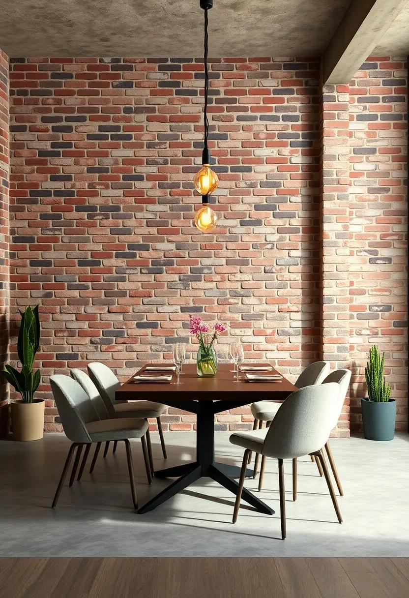 Vintage Edison bulbs hanging in front of exposed brick walls in an urban dining room