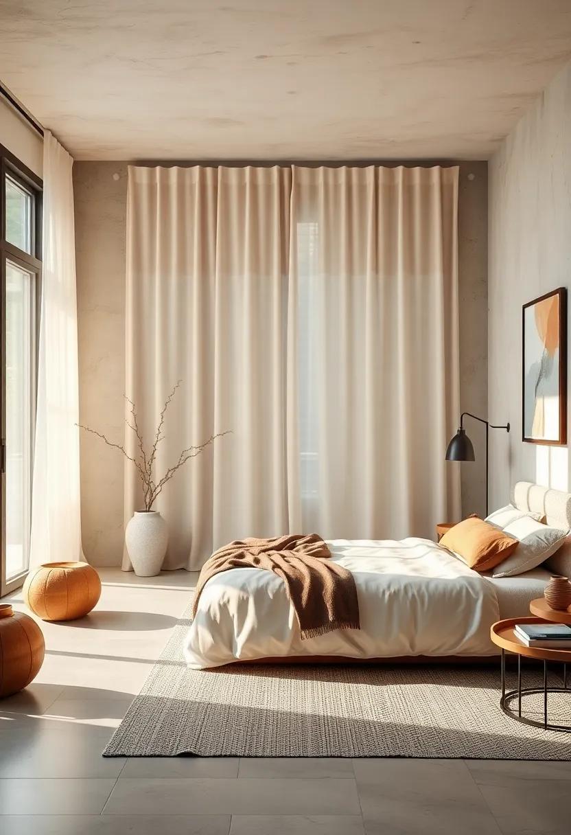 Serene Zen Bedroom Bathing in Morning Light Through Sheer Linen Curtains