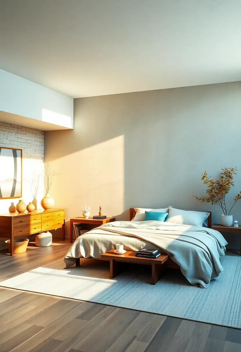 Muted Pastel Walls Warmed by Gentle Sunlight in a Zen Tranquil Bedroom Setting