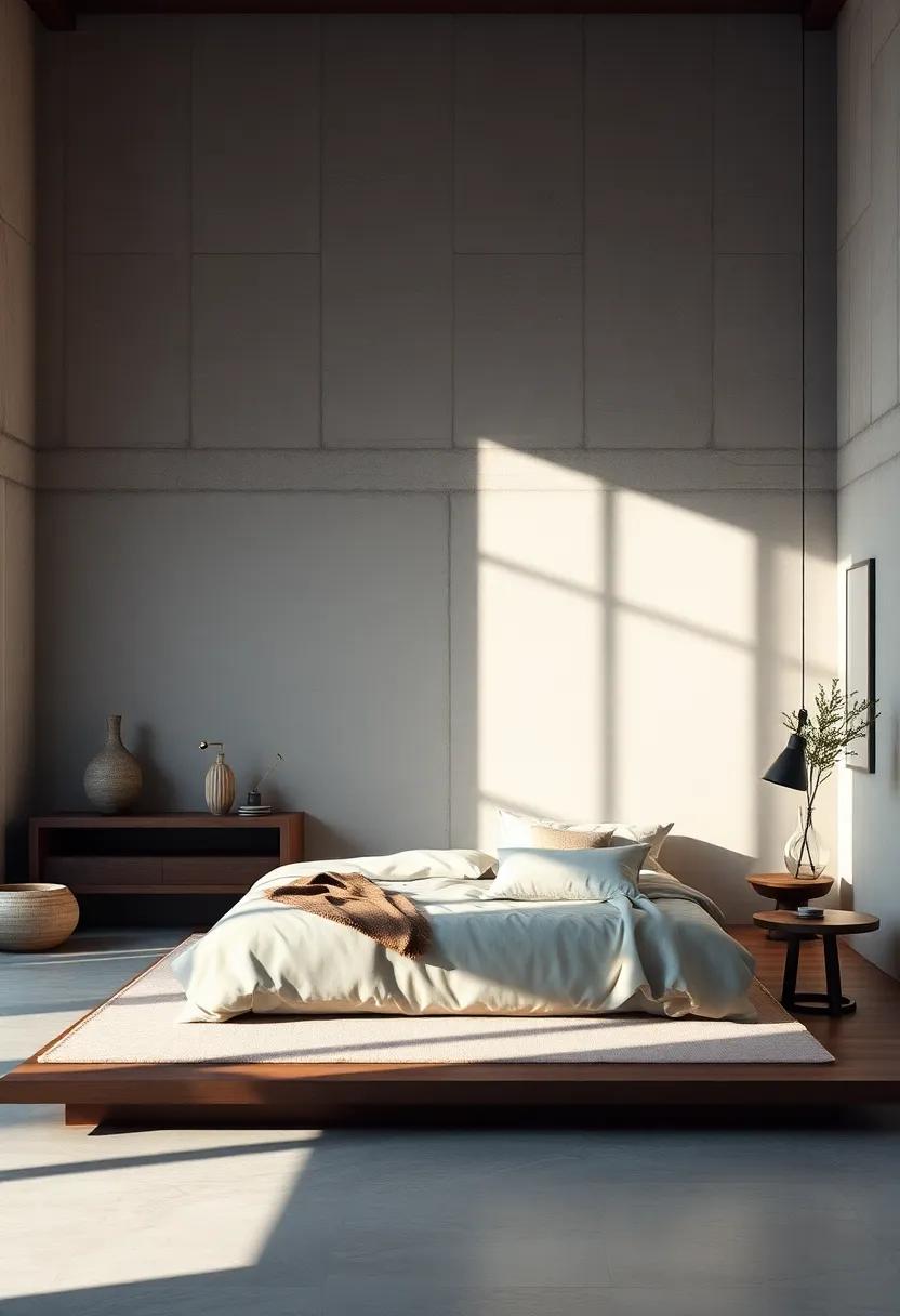 Soft Natural Light Highlighting A Zen Bedroom's Balance of Shadows and Interior Simplicity