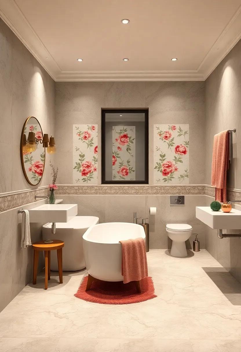 Vintage Floral Tile Insets in Floor-to-Ceiling Design