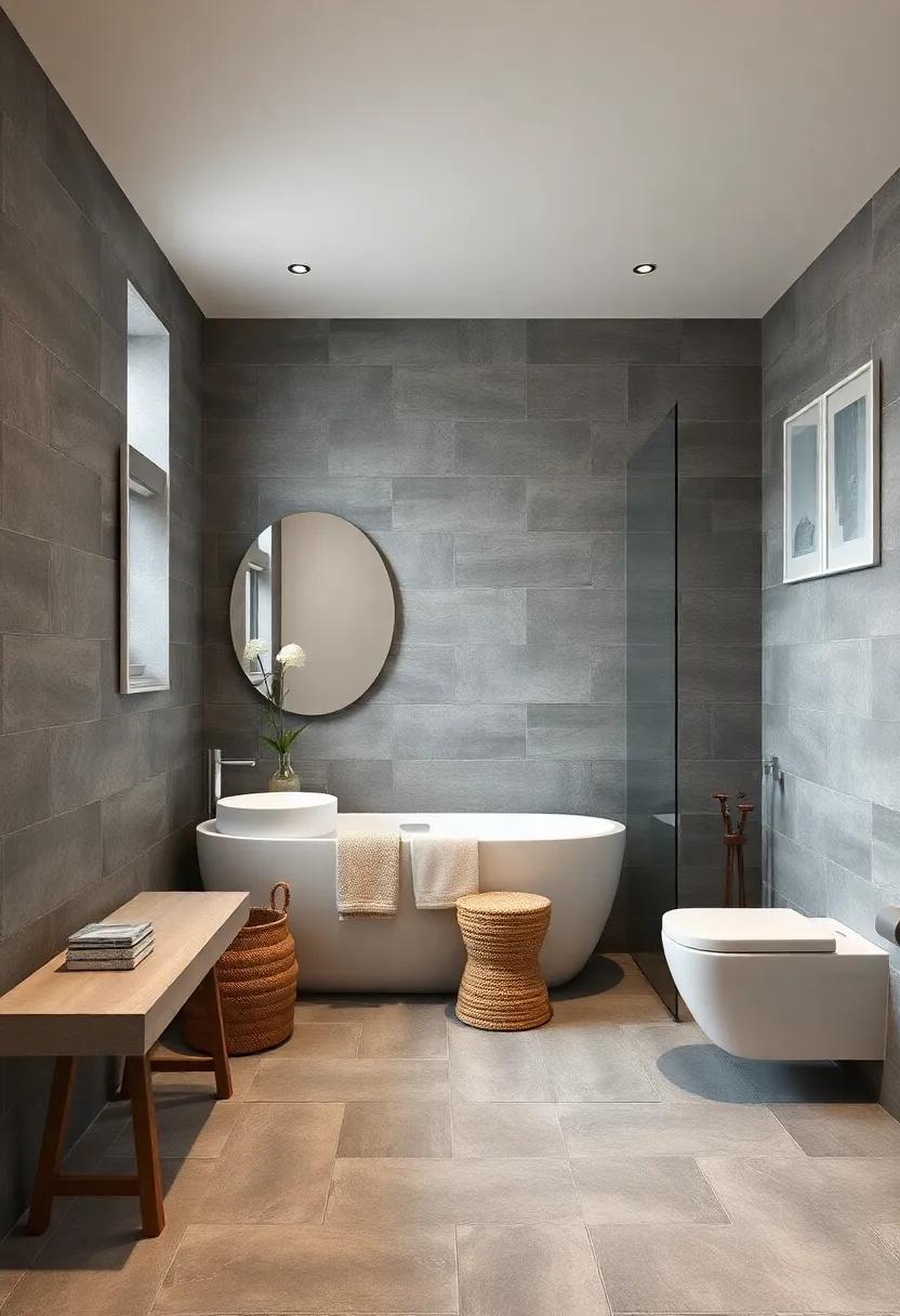 Floor-to-Ceiling Slate Tiles with Minimalist White Fixtures