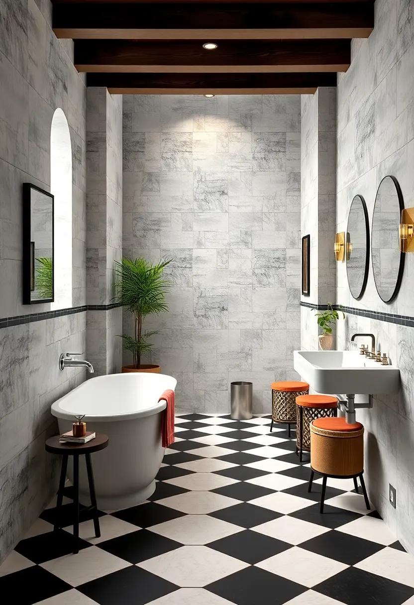 Black and White Checkerboard Tiles Evoking Vintage Charm with Timeless Contrast