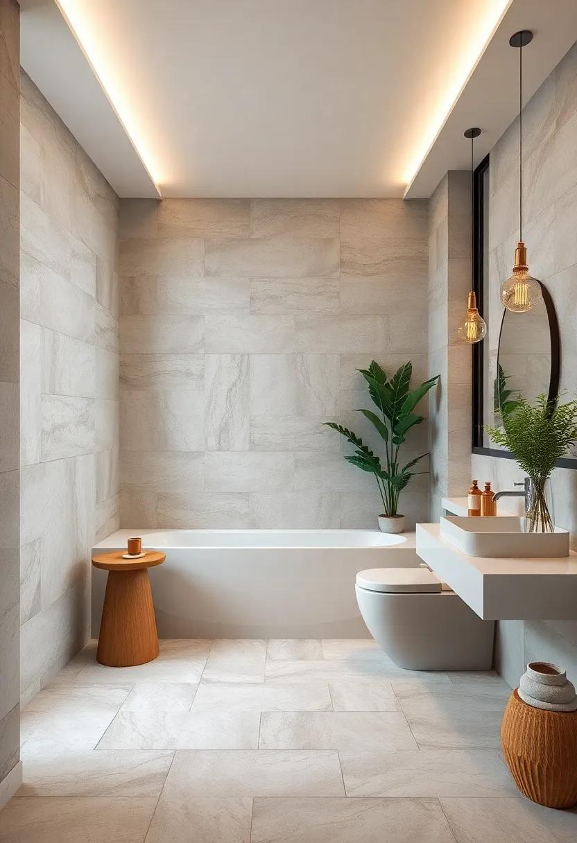 Classic Neutral Tones Highlighting Tile Patterns for a Balanced and Elegant Bathroom Look