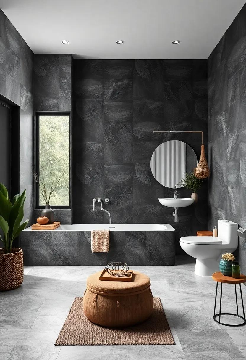 Deep Charcoal Tiles Offering Rich Contrast for Classic and Modern Bathroom Design Mix