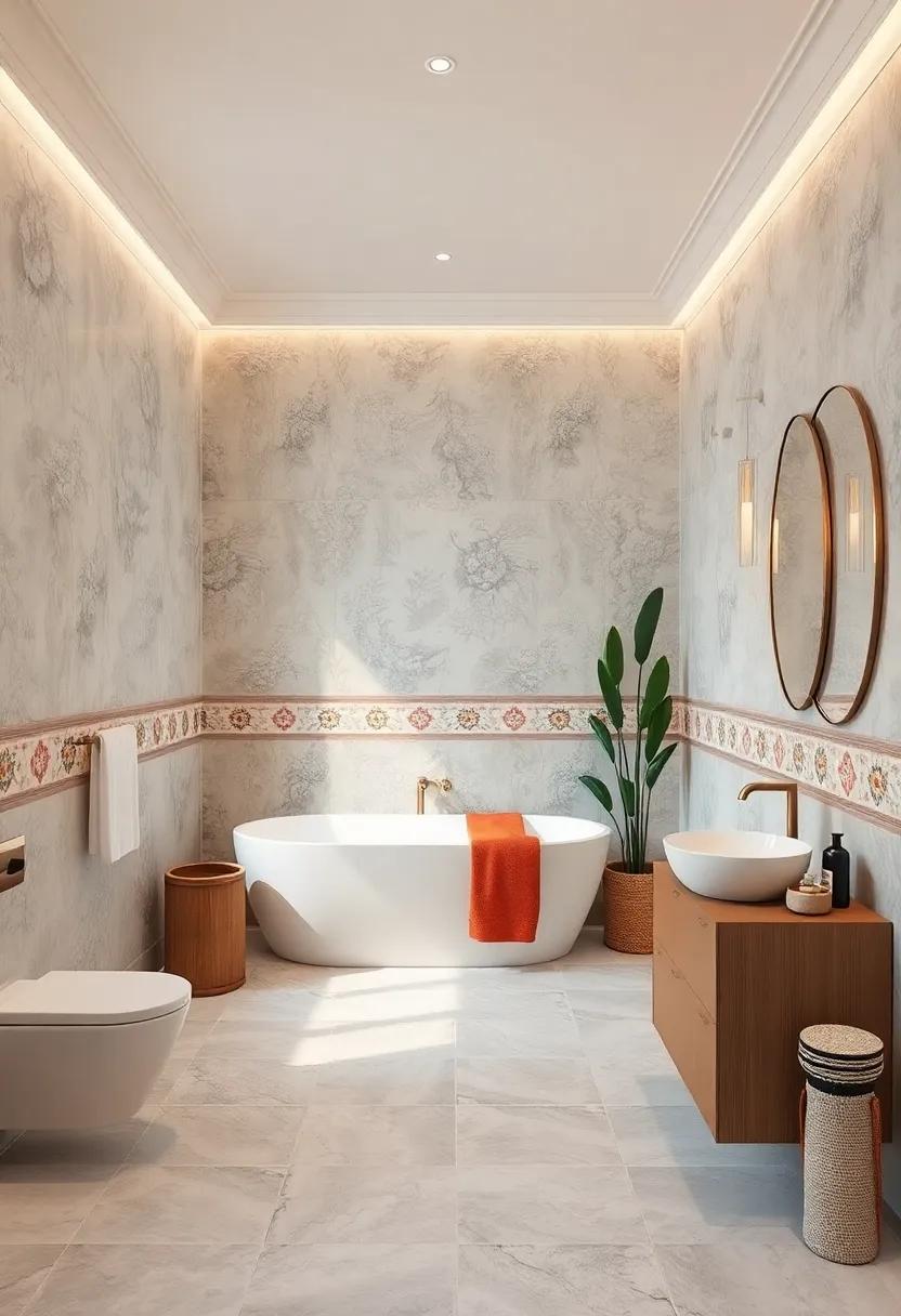 Refined Traditional Floral Tile Borders Framing Bathroom Spaces With Enduring Beauty