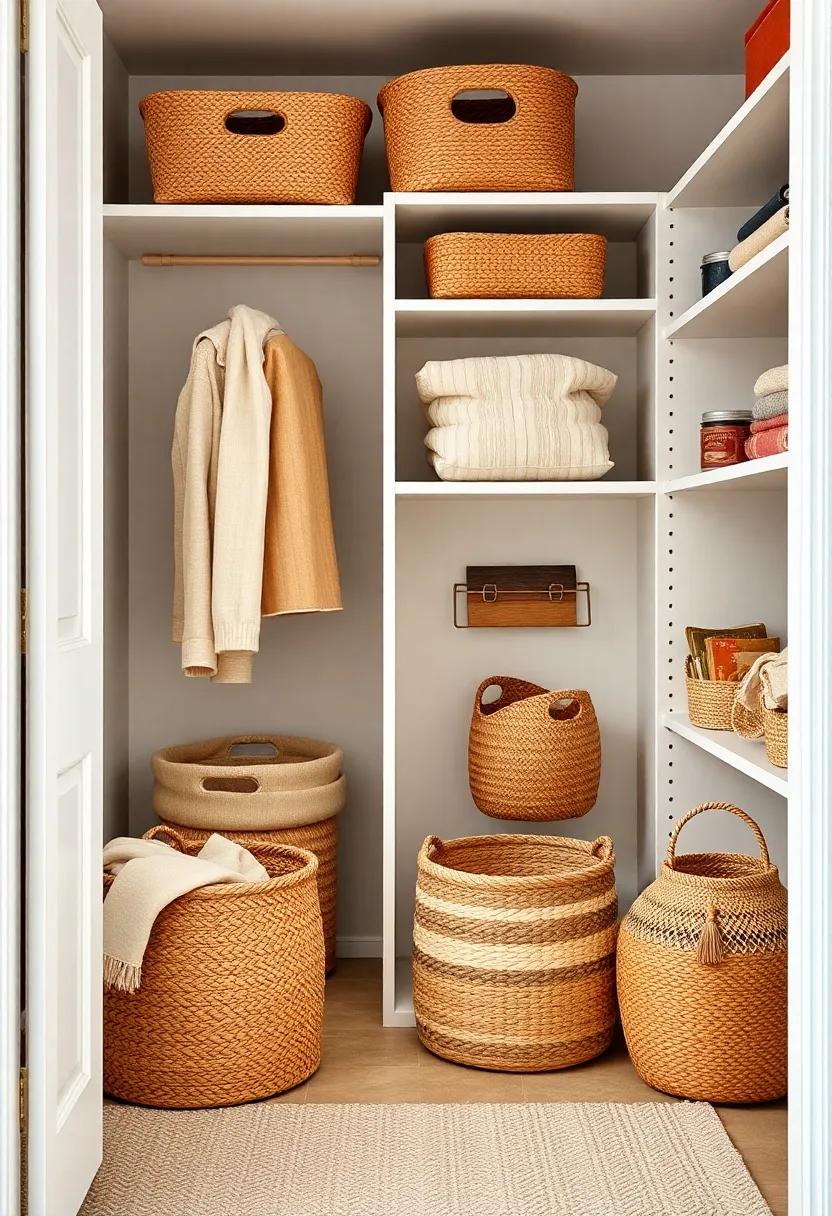 Closet woven Baskets: Add warmth ⁢and texture with handmade baskets that are perfect for‌ storing a myriad of items ⁢while maintaining a ⁢boho-chic vibe