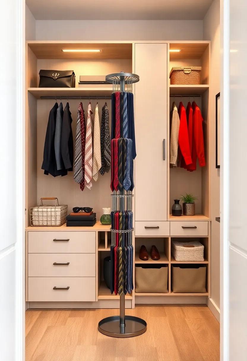 Rotating Tie Rack: Keep your ties neatly ‍arranged and easily accessible with a spinning rack that saves​ you time and stress during outfit selection