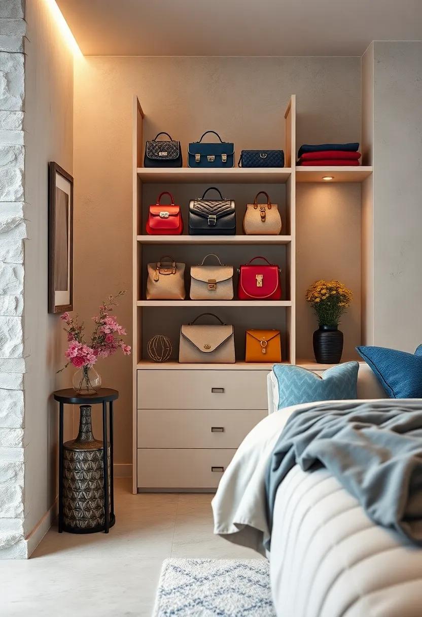 Tiered Bag Organizer: Showcase your handbag collection while keeping it organized with a multi-level display that compliments your closet decor
