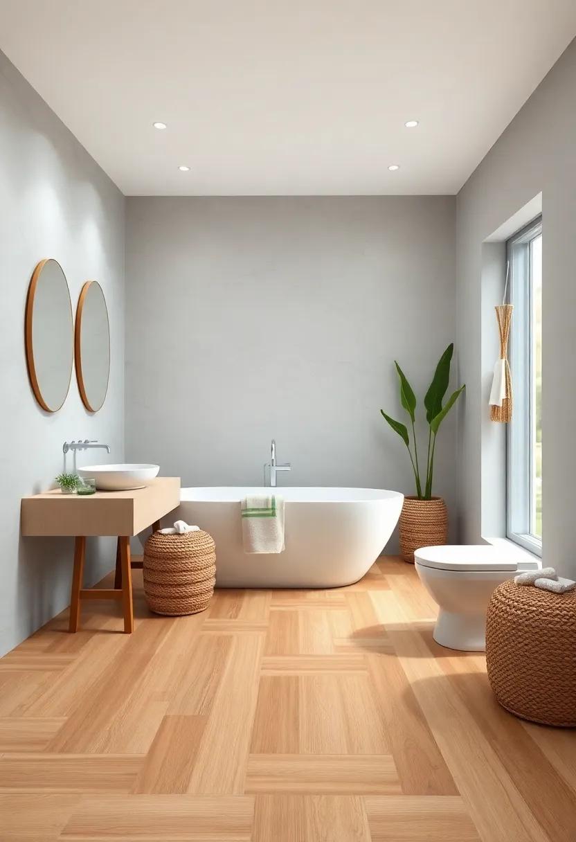 Bright Bathroom Oasis With Slick Bamboo Flooring and Nautical Rope Accents