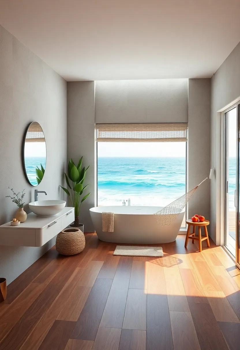 Cozy Hammock Corner Over Warm Walnut Flooring With Views of Ocean Waves