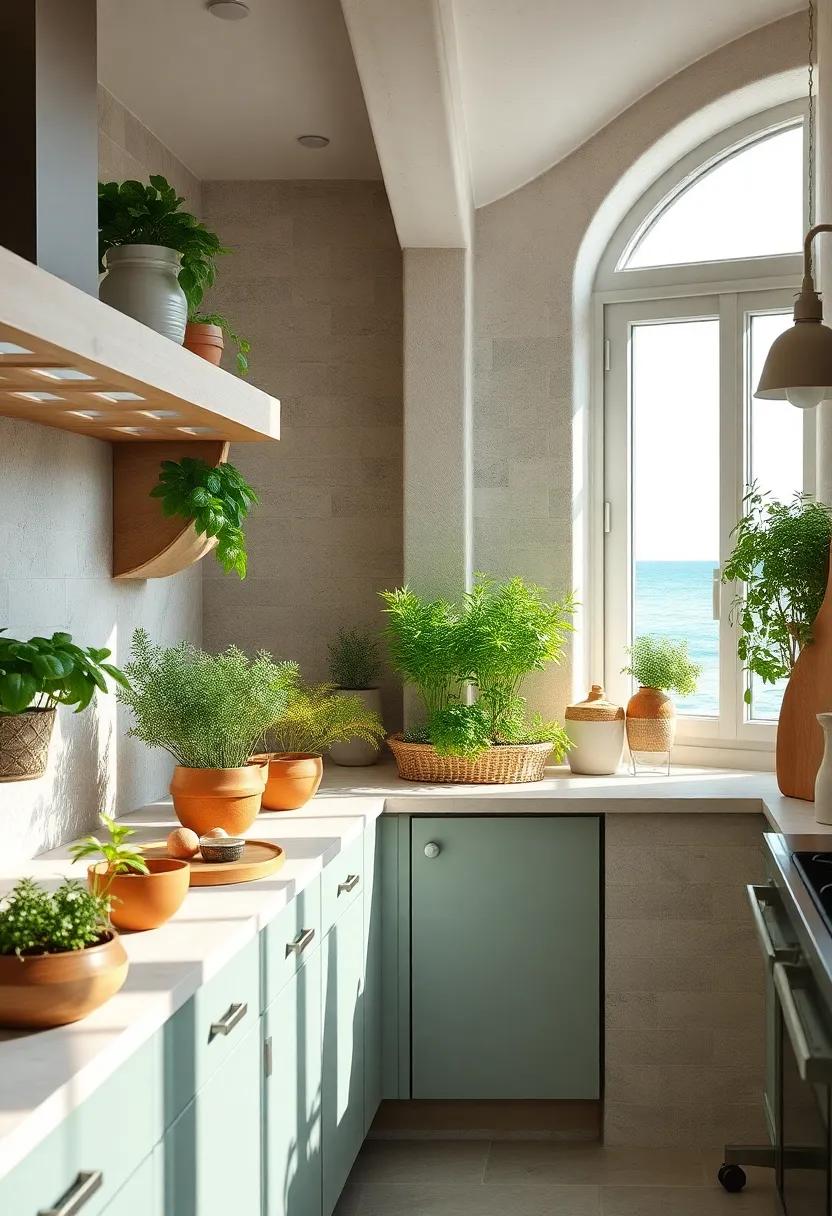 Seaside Herb Gardens Nestled by Window Sills Bringing Fresh Fragrance and Greenery Indoors