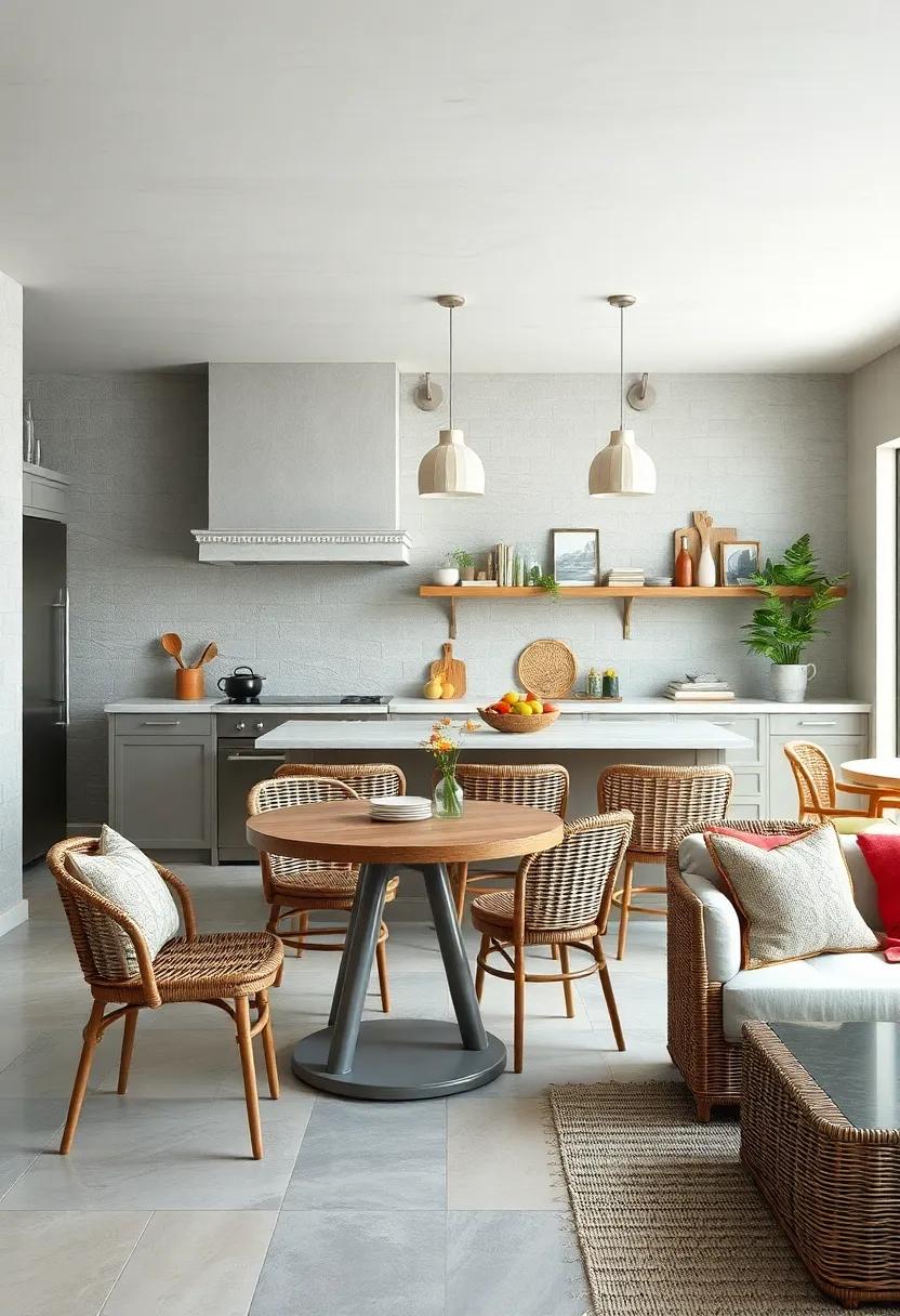 Wicker and Rattan Seating Elements Offering Natural Texture and Easy Elegance to Seaside Kitchens