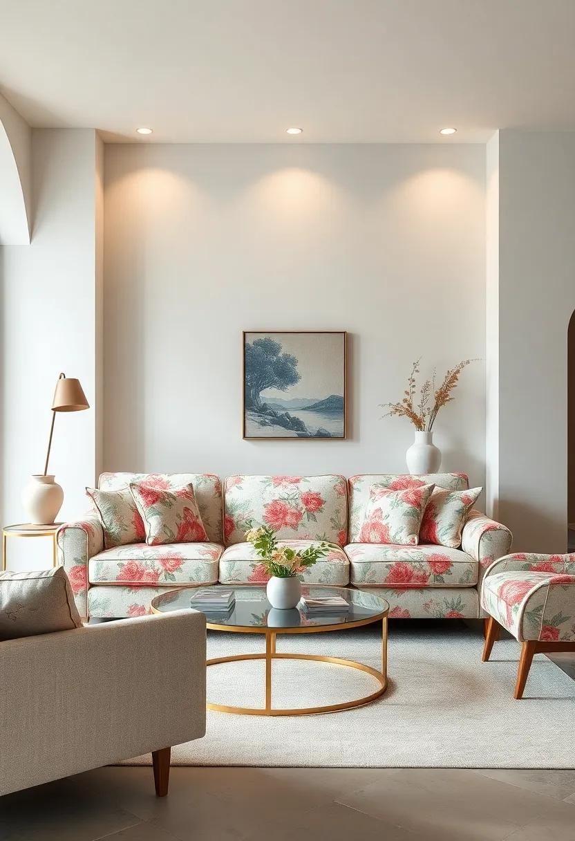 - Pastel-Colored Walls Enhancing the Cozy Floral Sofa Arrangement in a Cottagecore Home