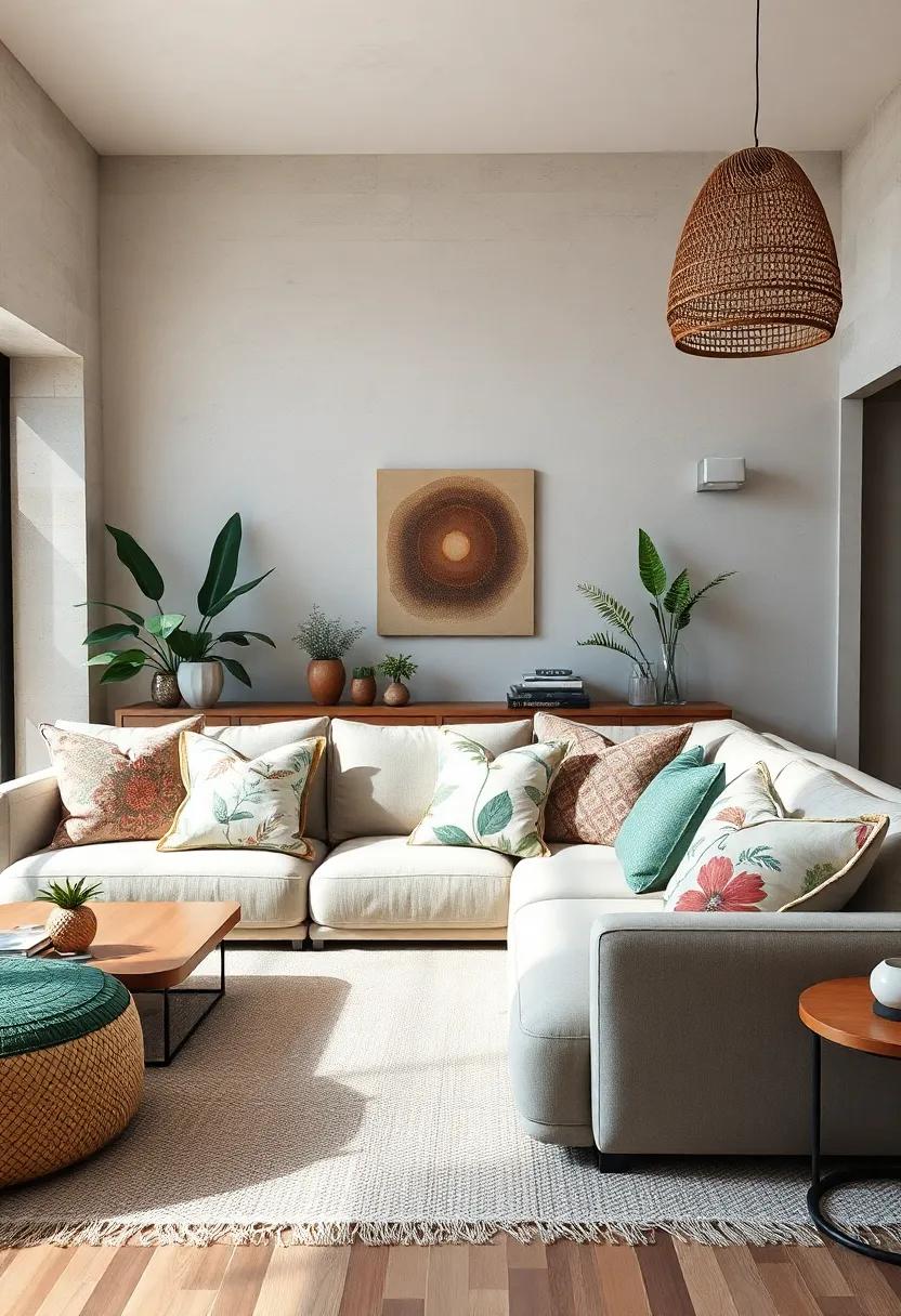 Nature Inspired: Bring the outdoors in with oversized cushions featuring botanical prints, creating a refreshing, peaceful retreat