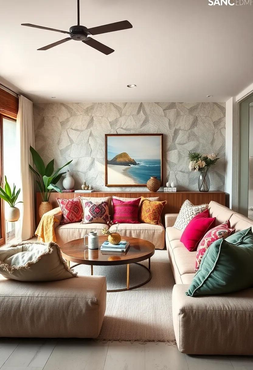 Chill Zones: Designate a corner with oversized cushions, floor pillows, and a low coffee table for an intimate gathering space perfect for relaxation
