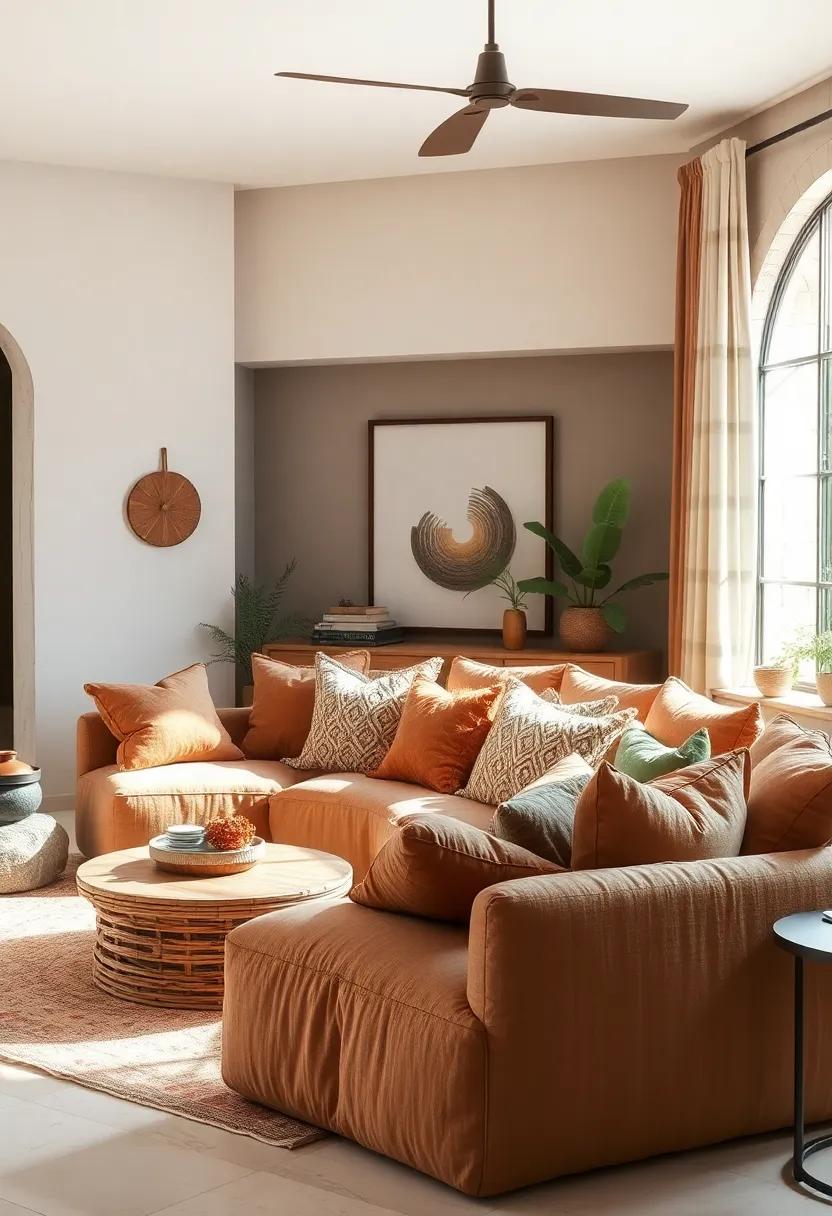 Earthy Tones: Opt for oversized cushions in warm earthy colors like terracotta, olive green, and deep browns to create a harmonious, natural feel