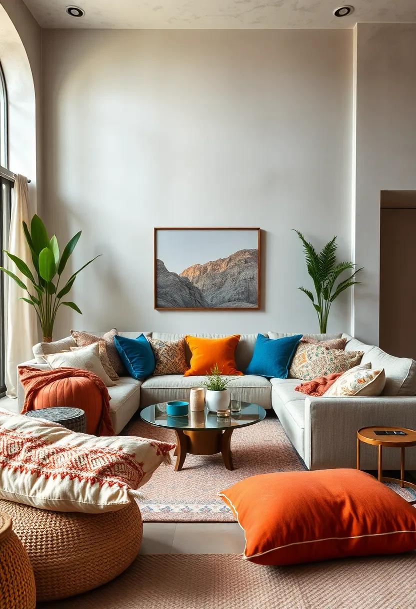 Functional Decor: Find oversized cushions that not only serve as comfortable seating but also double as stylish decor items, enhancing your living room’s aesthetic