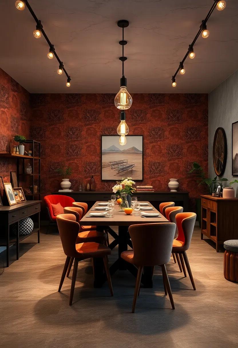 Spaces that mix industrial retro lamps with lush indoor plants and striking handmade ceramic tableware