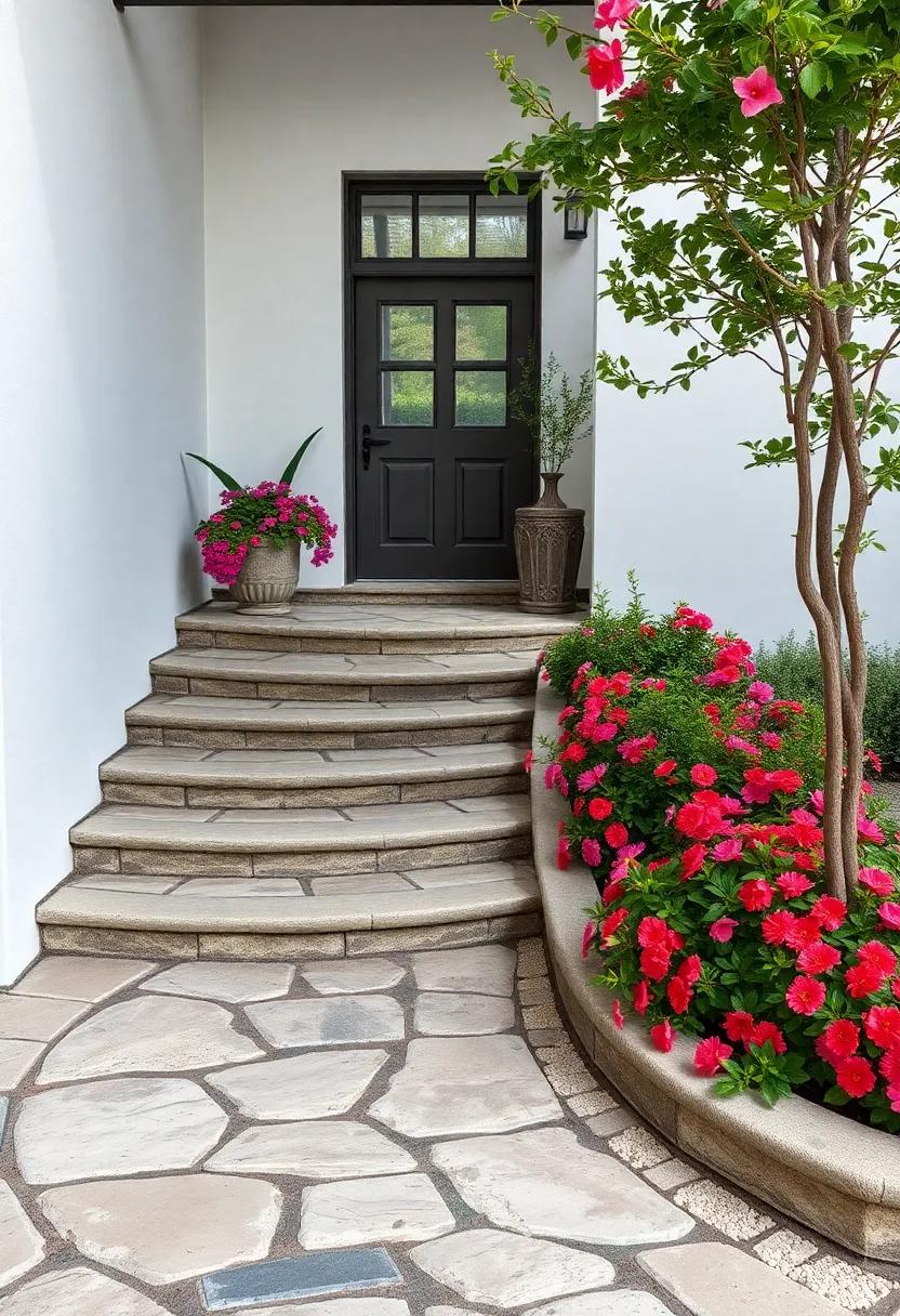 Sunlight Filtering Through Trees onto a Winding Path Made of Smooth Flagstone and Moss