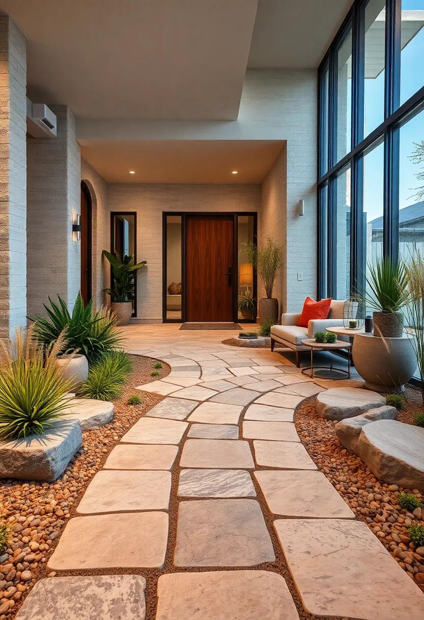 Serpentine Path of Varied Granite Pieces Blending Harmoniously With Native Plants and Wild Grasses