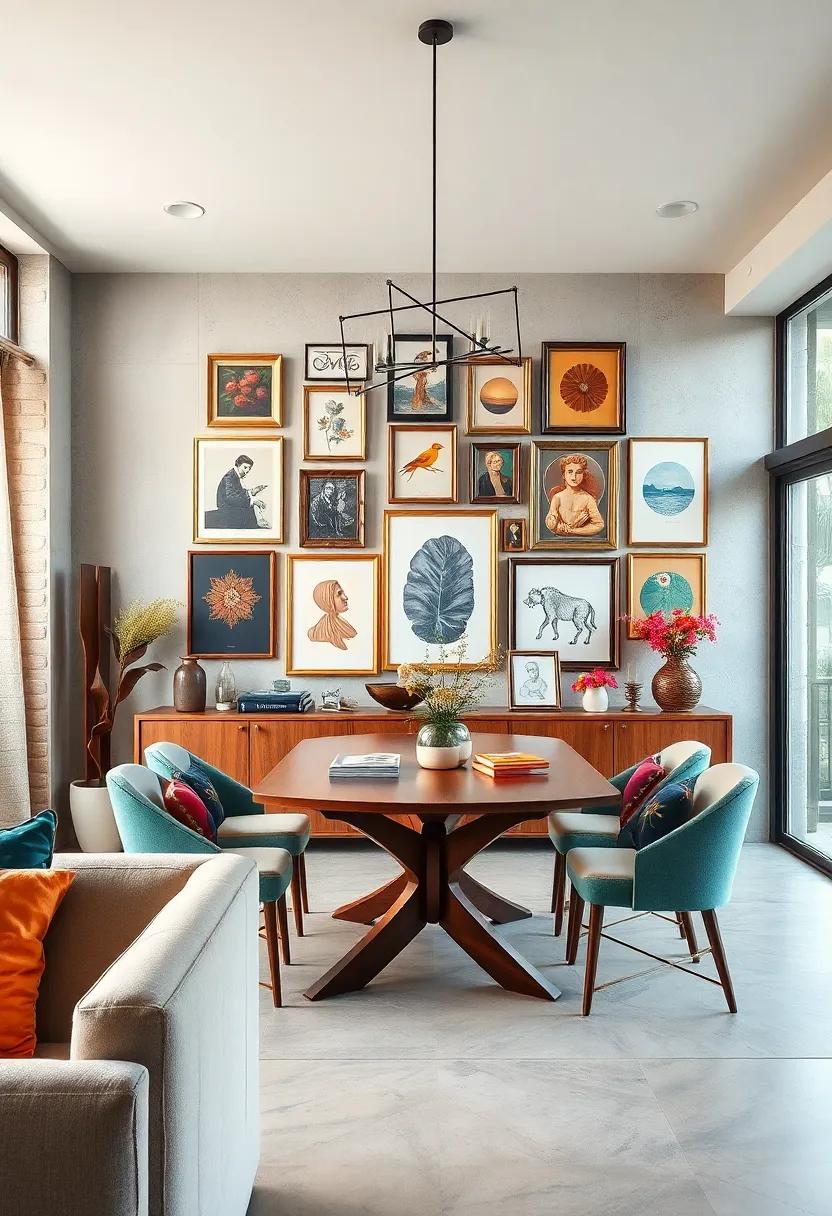 Exploring Eclectic Mixes of Vintage Frames and Modern Art for a Playful Dining Room Gallery Wall