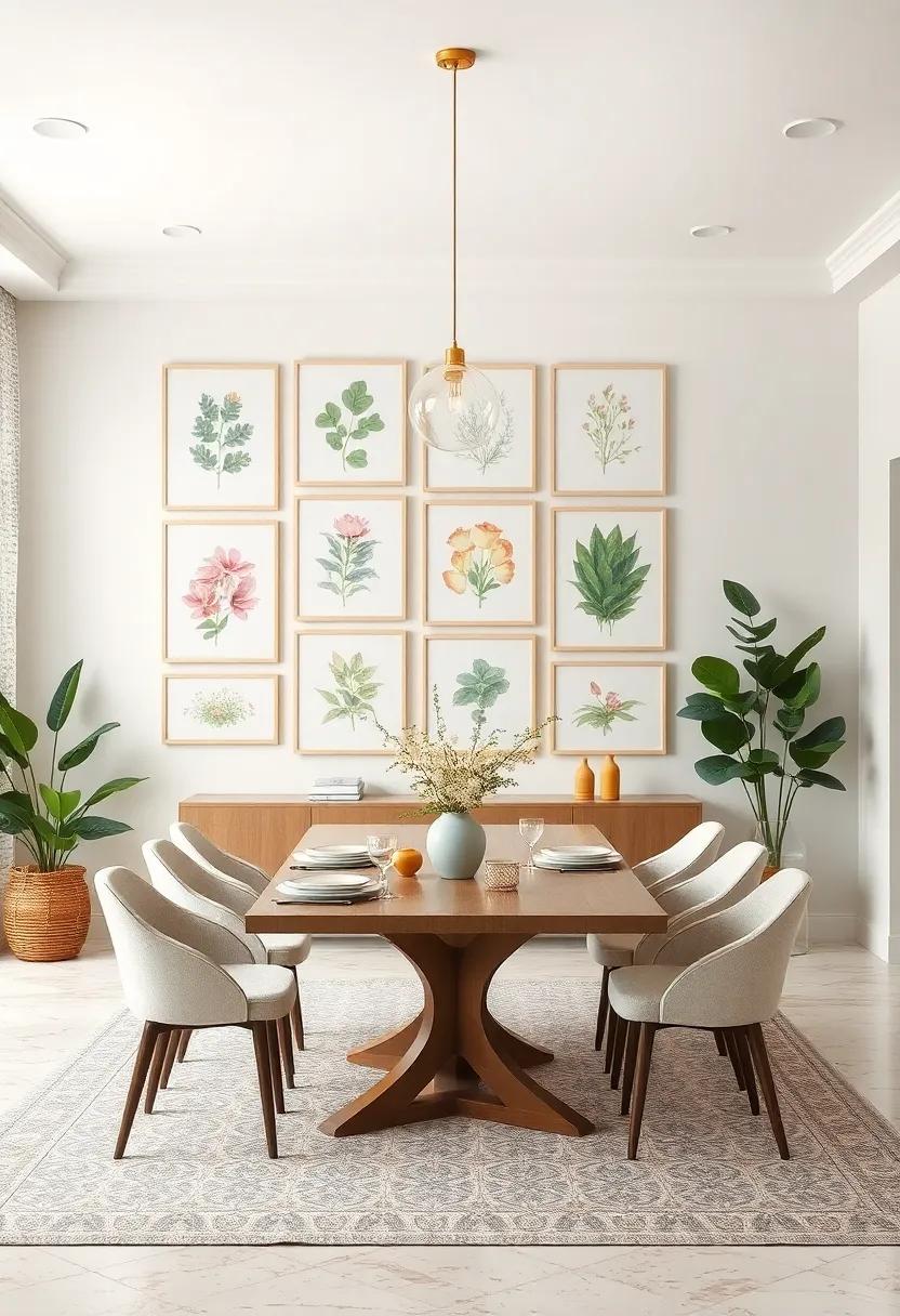 Serene Pastel Palettes Combined with Botanical Prints to Create a Calming Gallery Wall Atmosphere