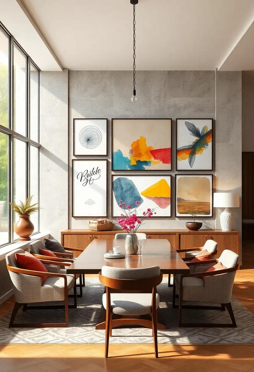 Mix of Contemporary Calligraphy and Colorful Abstracts for a Fresh and Inviting Gallery Wall