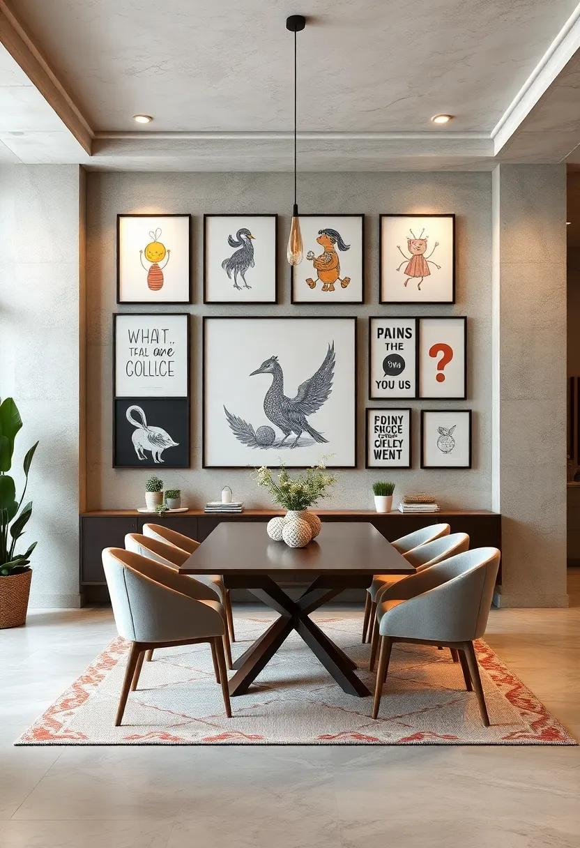 Playful Illustrations and Typography Posters Arranged in Asymmetrical Patterns for Dynamic Interest