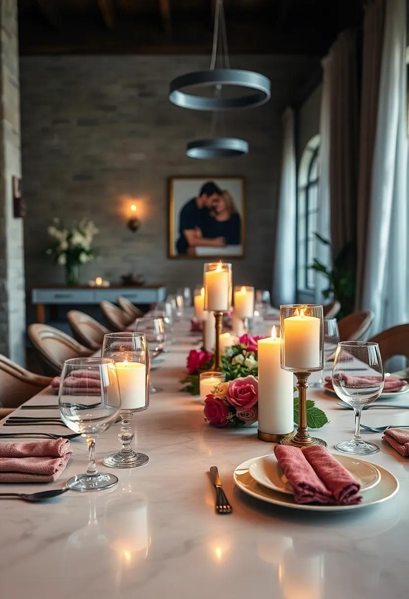 Romantic Candlelit Arrangements Casting Warm Glows Over Elegant China And Crystal Glassware