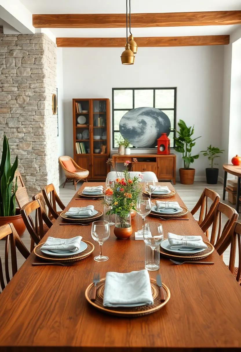 Rustic Charm Meets Modern Aesthetics In Cozy Wooden Place Settings With Earthy Tones And Vintage Accents