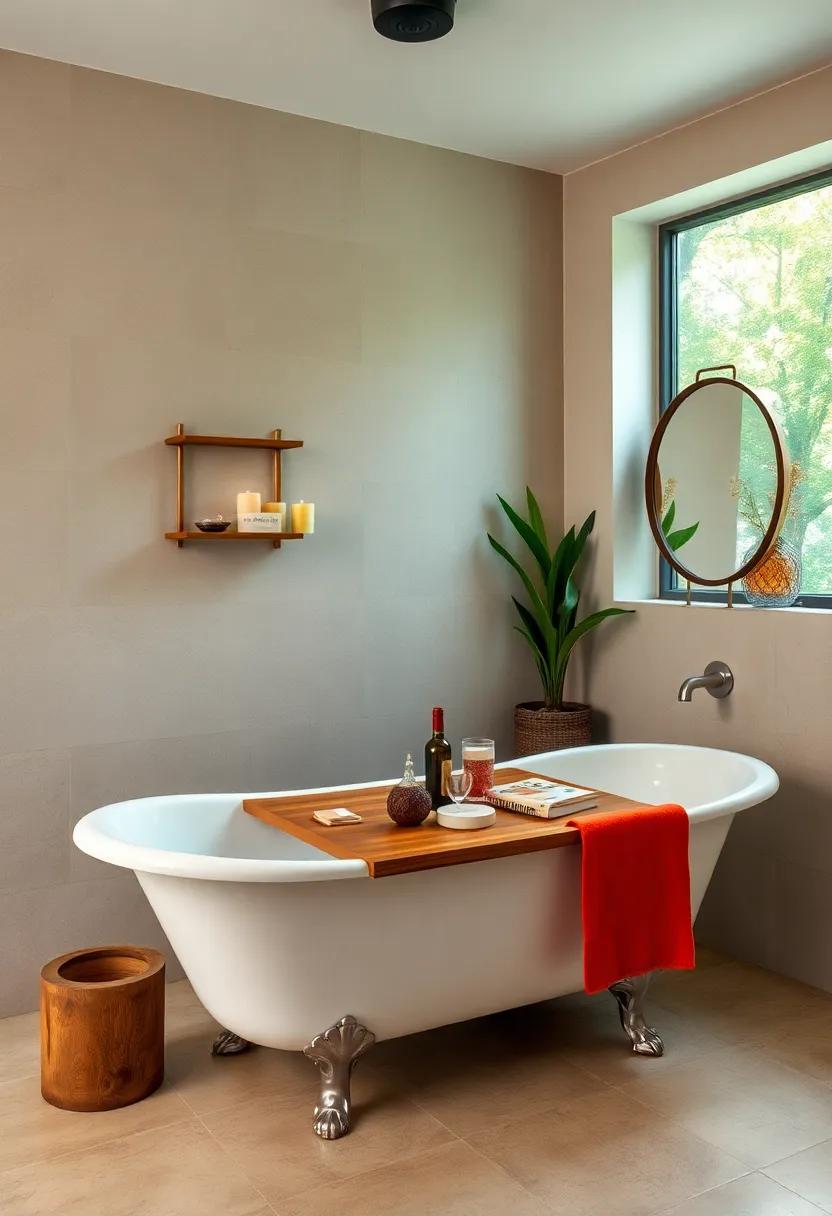 Artistic Bathtub Tray: Use a handcrafted wooden tray across the tub for holding candles, books, or ⁤a glass of wine while you soak