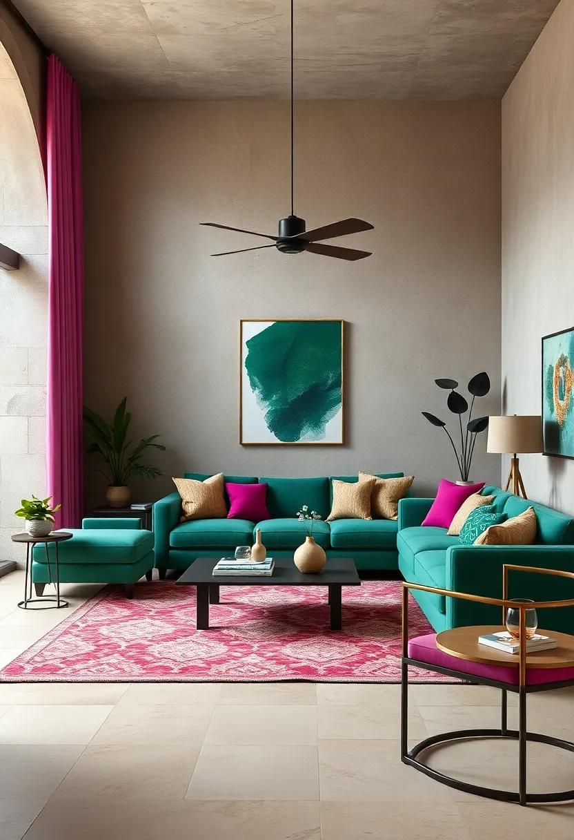 Bold Fuchsia and Emerald Greens Blended with Neutral Browns for Earthy Elegance