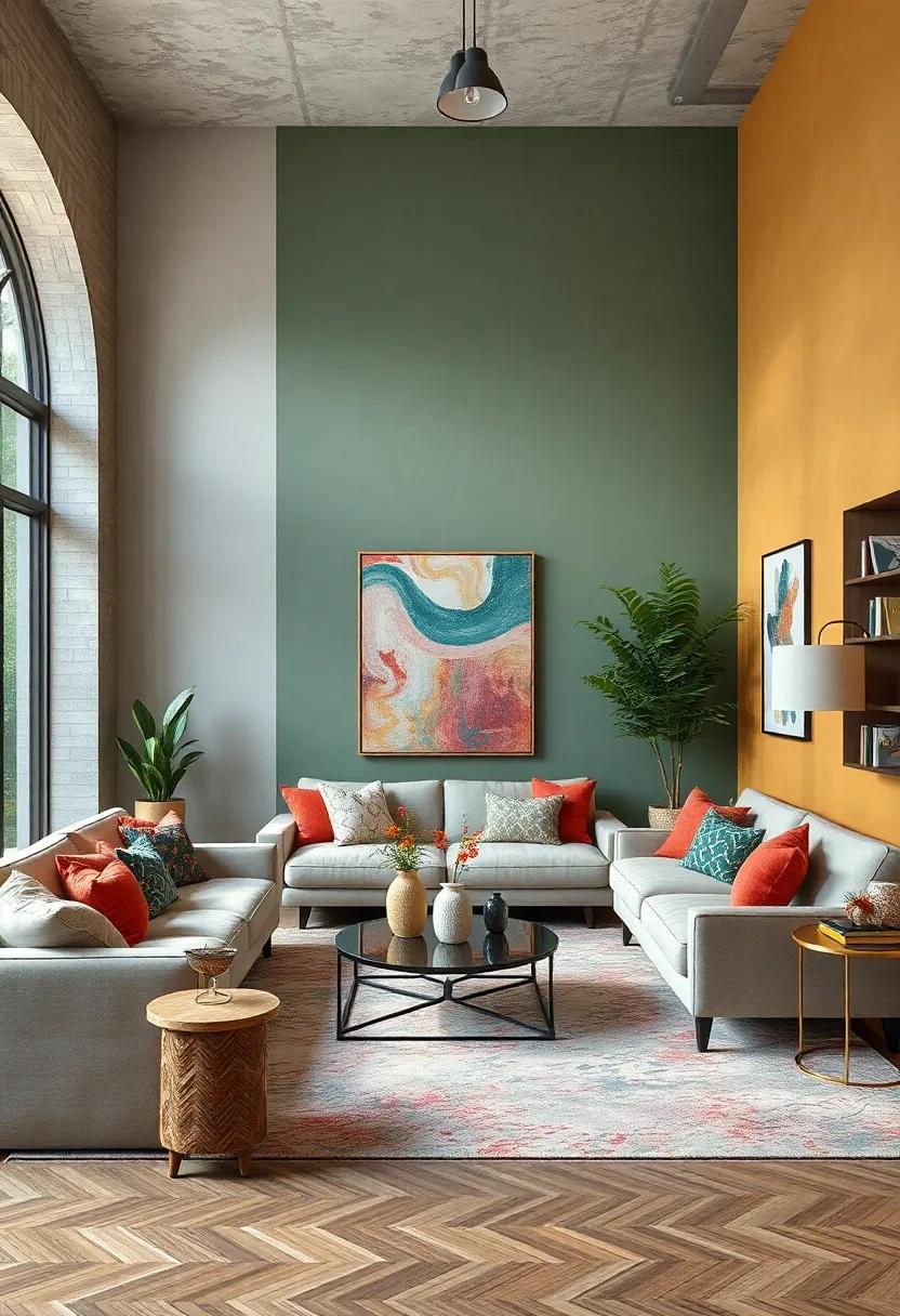Textures and Colors Intertwining to Create Dynamic Patterns in an Eclectic Living Room