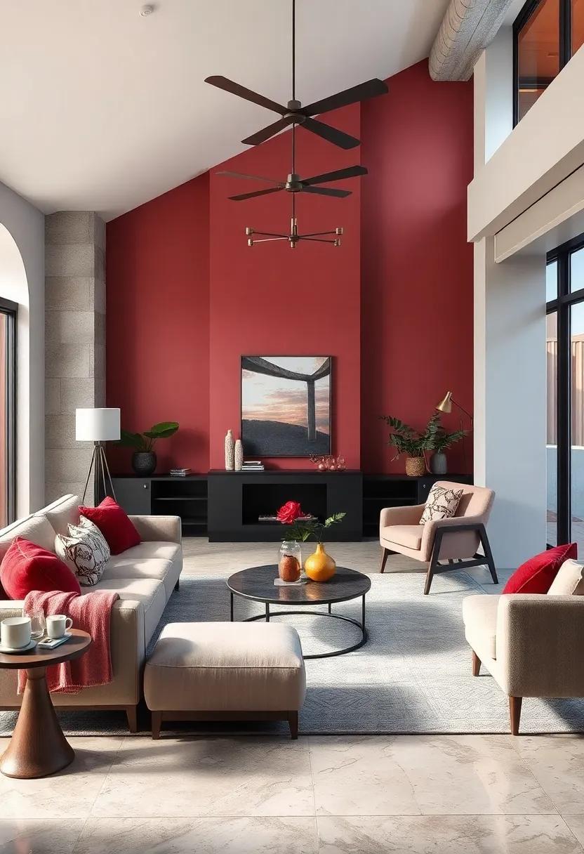 The Impact of Deep Burgundy Accents Amid Soft, Muted Pastel Backdrops