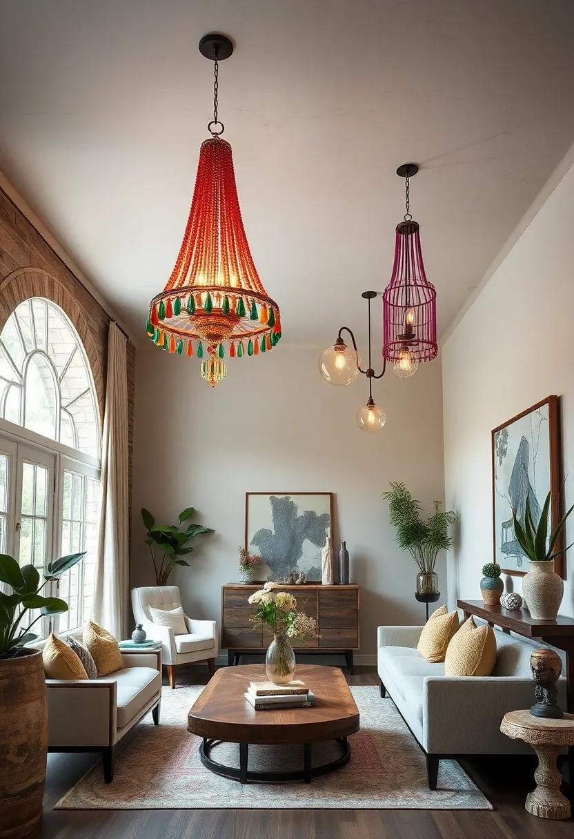 Eclectic Entryways Featuring Grand Colorful Chandeliers with Vintage Beads and Handblown Glass Pendants