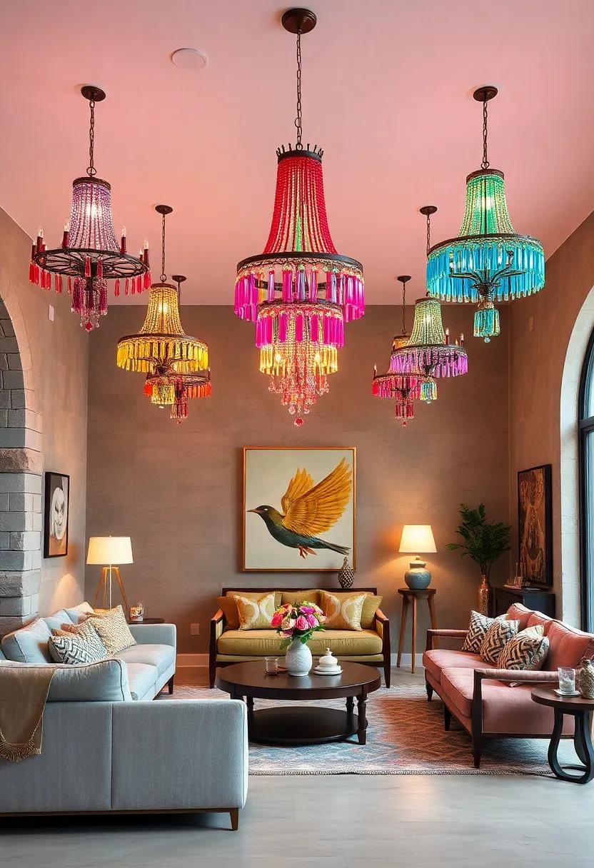 Living Bright Spaces Illuminated by Vibrant Multicolored Crystal Chandeliers Reflecting Eclectic Interior Styles