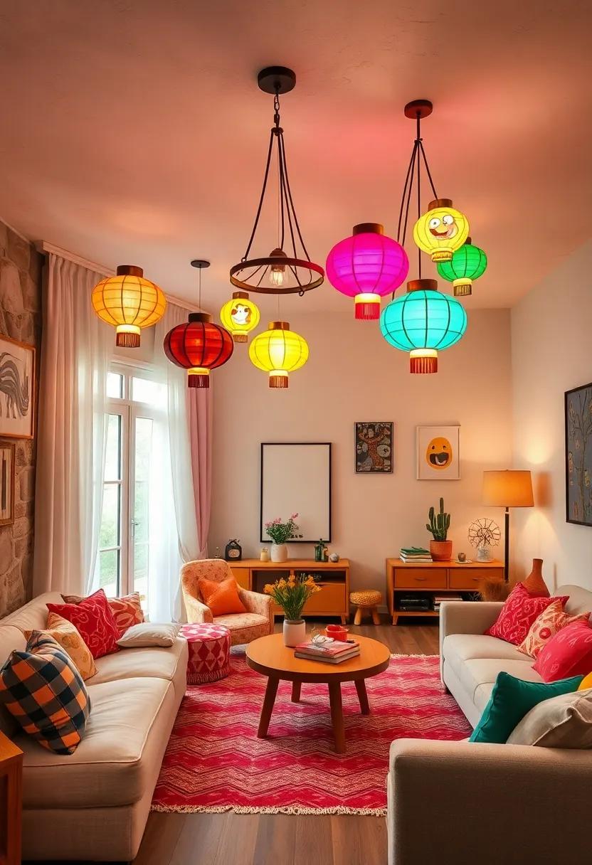 Playful Children's Rooms Brightened by Whimsical Chandeliers with Multicolored Lanterns and Cartoon Motifs