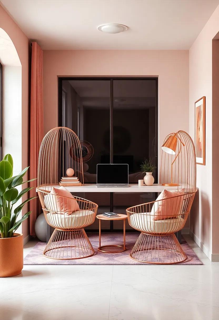 Sophisticated Blush Pink Desk Mat with Rose Gold Trim Creating a Refined Workspace Border