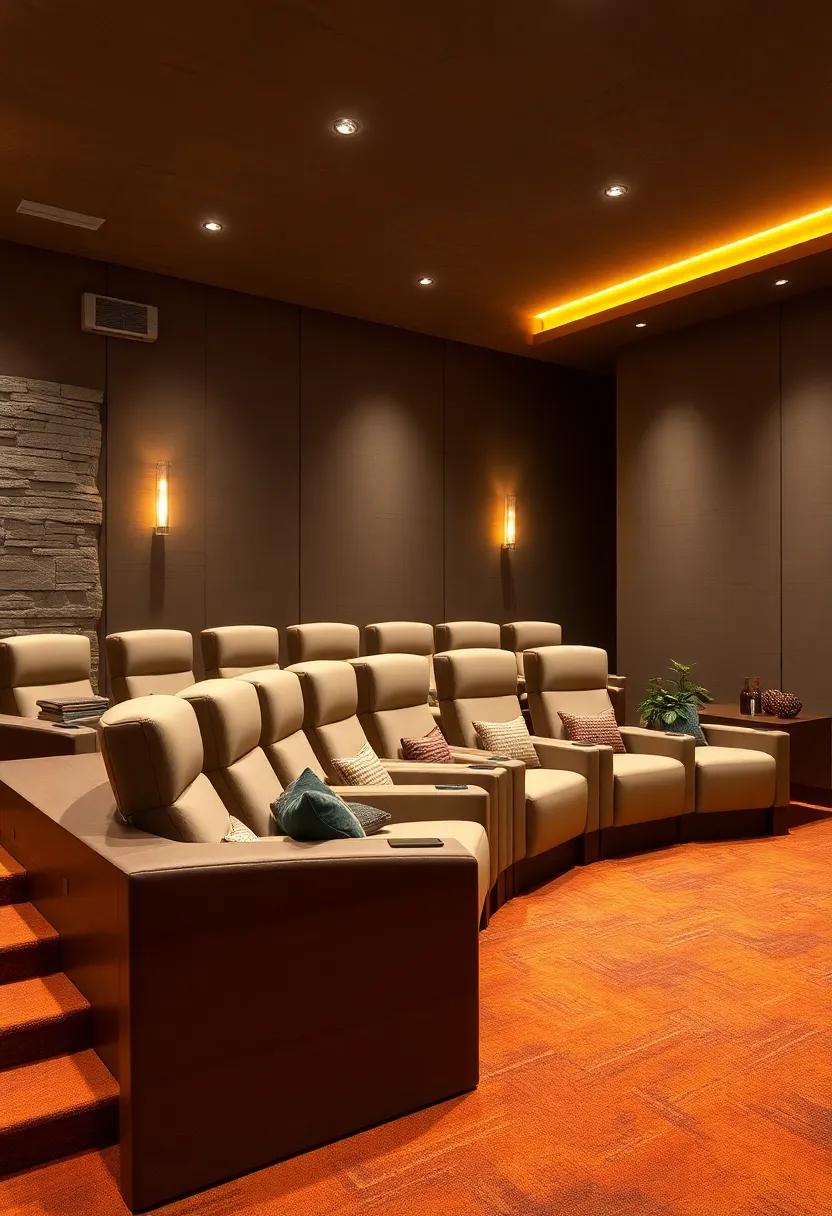 Pairing Sleek Seating with Rich Carpeting to Frame the Theater Environment Visually