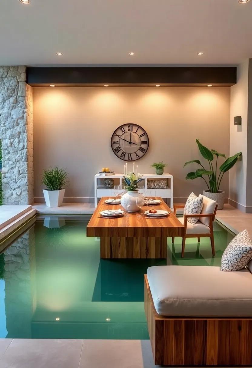 Floating Table: Innovatively set a ‌table atop a small pool or pond for a mesmerizing dining experience,​ integrating nature and dining in a way that delights the senses