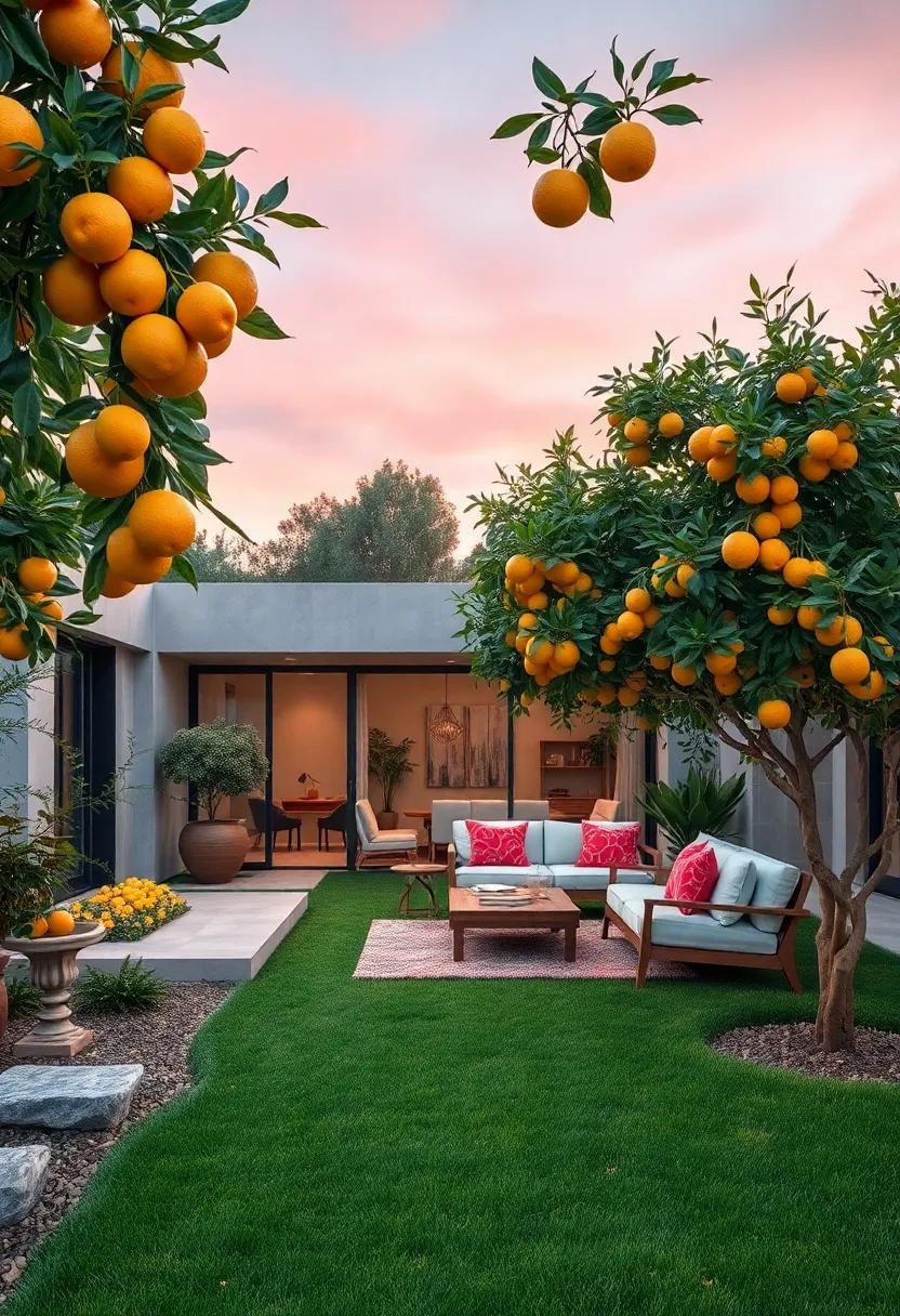 Glistening Citrus Fruits Hanging In Juicy Clusters Against A Soft Pastel Sky At Dusk