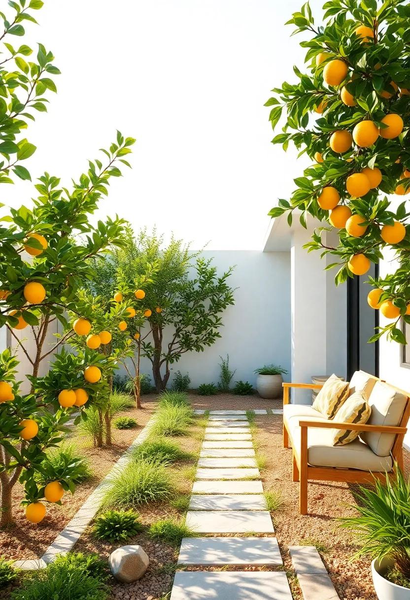 A Bright Summer Morning Capturing Lively Citrus Groves With Ripe Lemon And Orange Fruits Shimmering