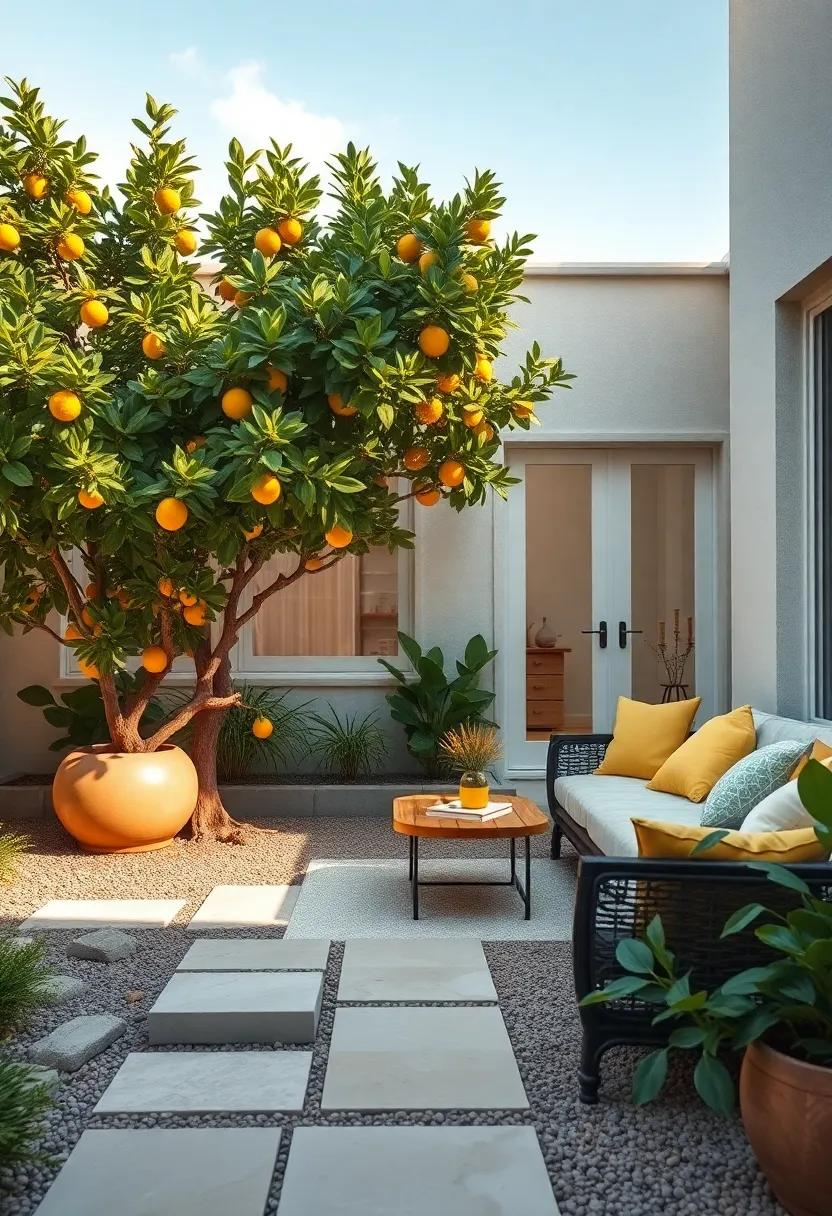 Sweet Citrus Fruit Aroma Mist Rising Gently Off Leaves In A Tranquil Front Yard Garden Scene