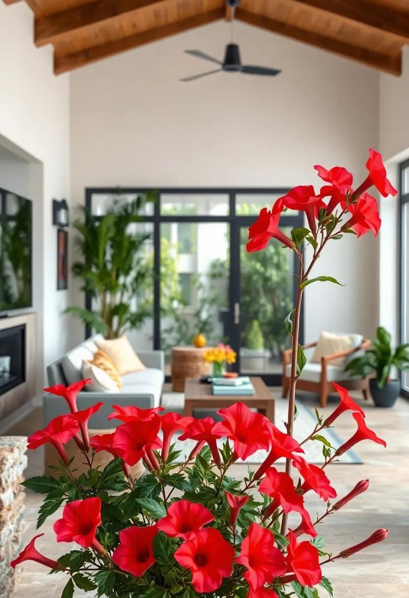 Vibrant Red and Orange Trumpet Flowers That Draw Curious Hummingbirds Into Your Front Garden