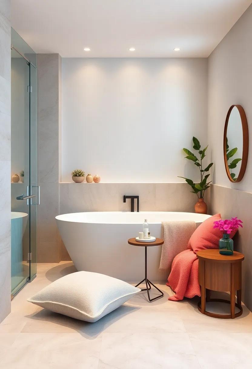 Cozy Bubbles: Create a bubble bath corner ‌with plush cushions and a ​small ​side table for your favorite⁣ drinks ‍or‌ reading materials