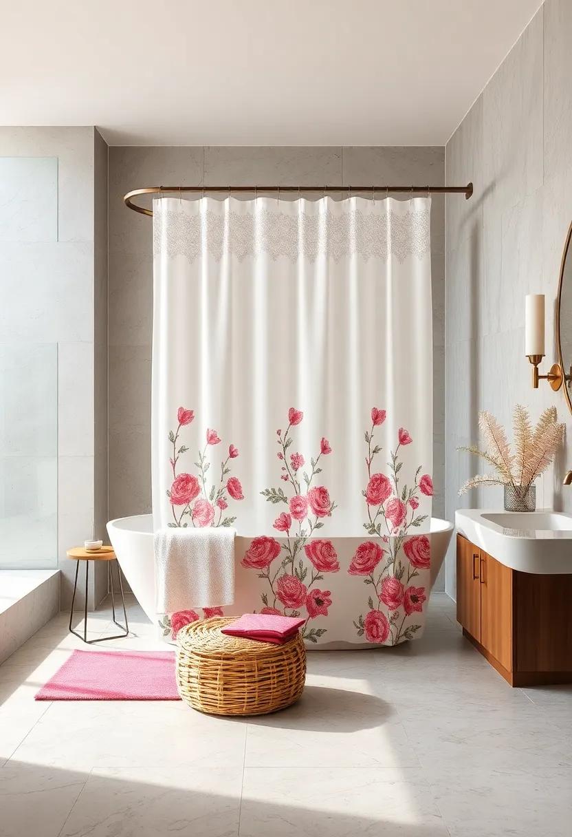 Elegant‌ Shower‌ Curtain: ‌Select ⁤a stylish and⁤ feminine shower ⁤curtain with floral prints or​ lace detailing that serves⁢ as a⁣ statement piece