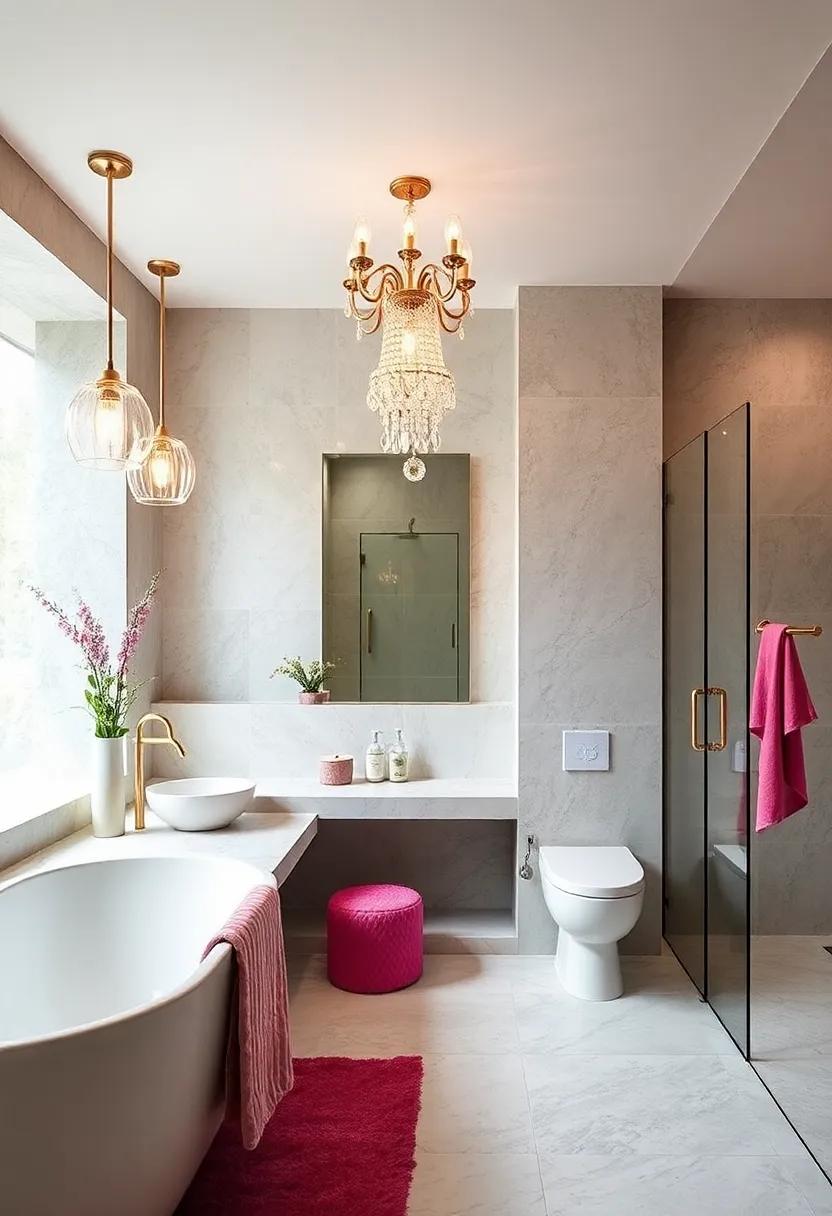 Glamorous Lighting: Install elegant ​chandeliers or stylish pendant lights that enhance the​ femininity​ of the bathroom ‍while⁣ providing warm illumination