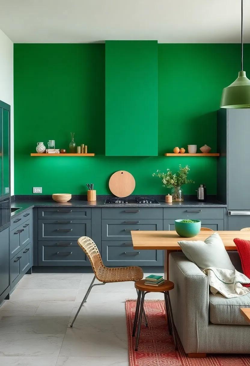 Bold and Bright:⁣ Choose a vibrant emerald green to make a stunning statement against sleek‌ grey cabinetry, ⁣adding a pop‍ of personality